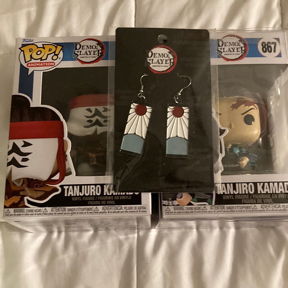 Tanjuro X Tanjiro Funko Pops With Hanafuda earrings